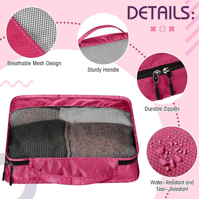 5 Pcs Packing Cubes for Suitcase Large Travel Cubes Carry on Luggage Organizer Bags for Clothes Accessories(Mixed,Purple)