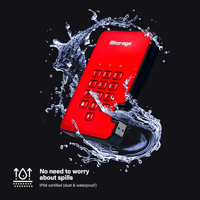 iStorage diskAshur2 SSD 512GB Red| Secure portable solid state drive | Password protected | Dust & water resistant | Hardware Encryption