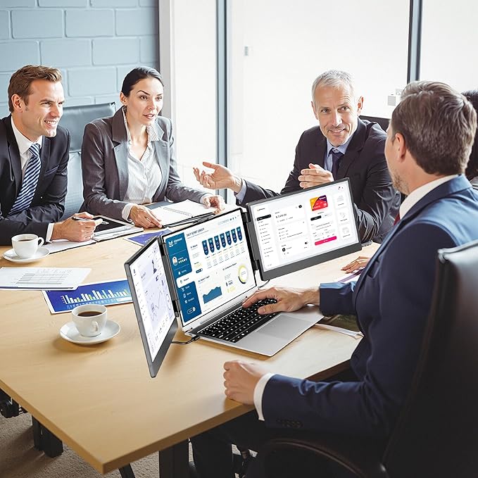 Laptop Screen Extender, 14'' FHD 1080P IPS Ultra-Thin Dual/Triple Monitor Display, HDMI/USB-C Plug-Play Portable Monitor for Laptop, Built-in Speakers(Mac, Win, Android)