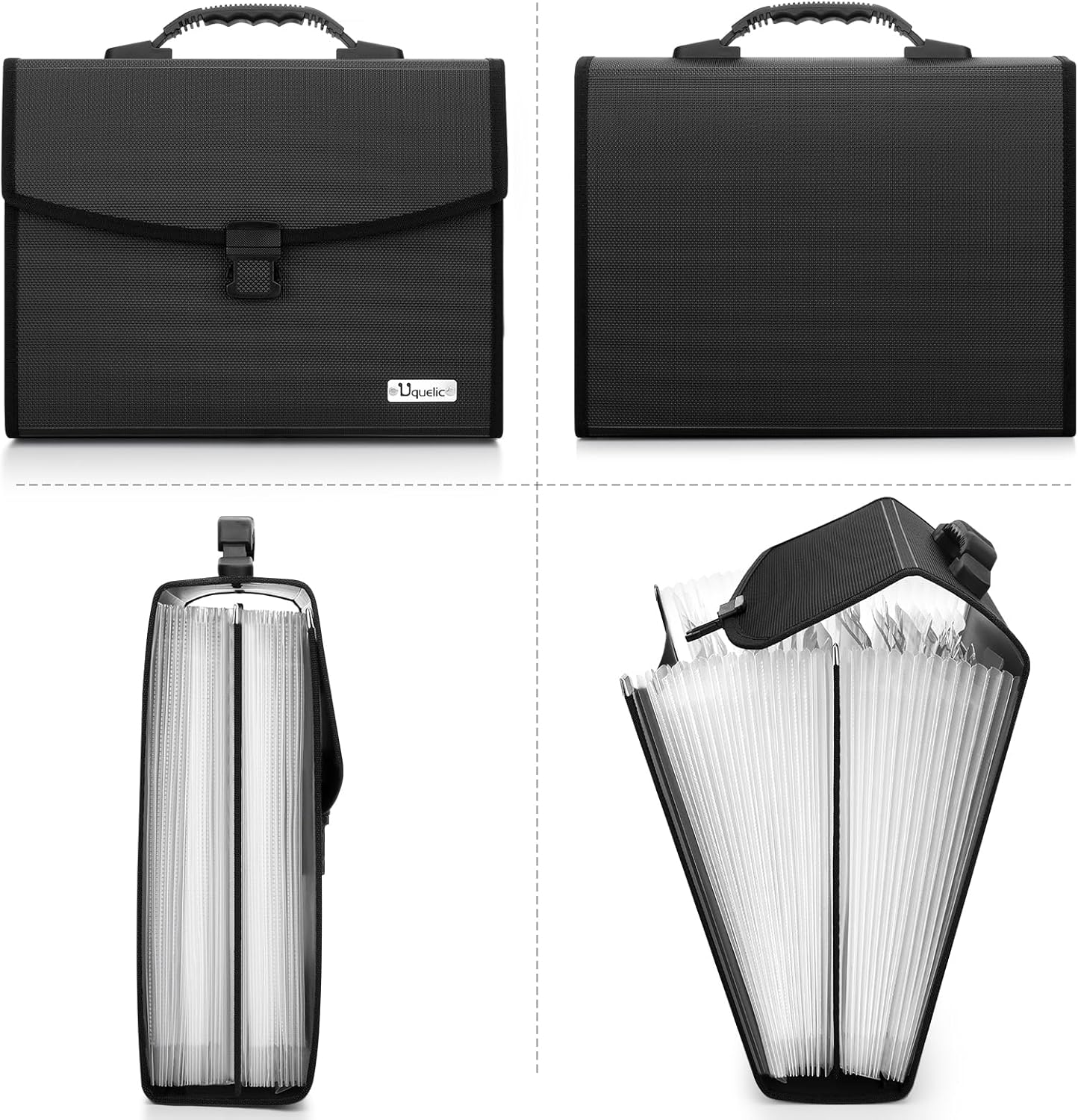 Uquelic 26 Pockets Expanding File Folder Organizer - Upgraded Durable Buckle, Accordion Folder Base with Ergonomic Portable Handle/Large A4 Letter Size Document Organizer, Folders with Pockets