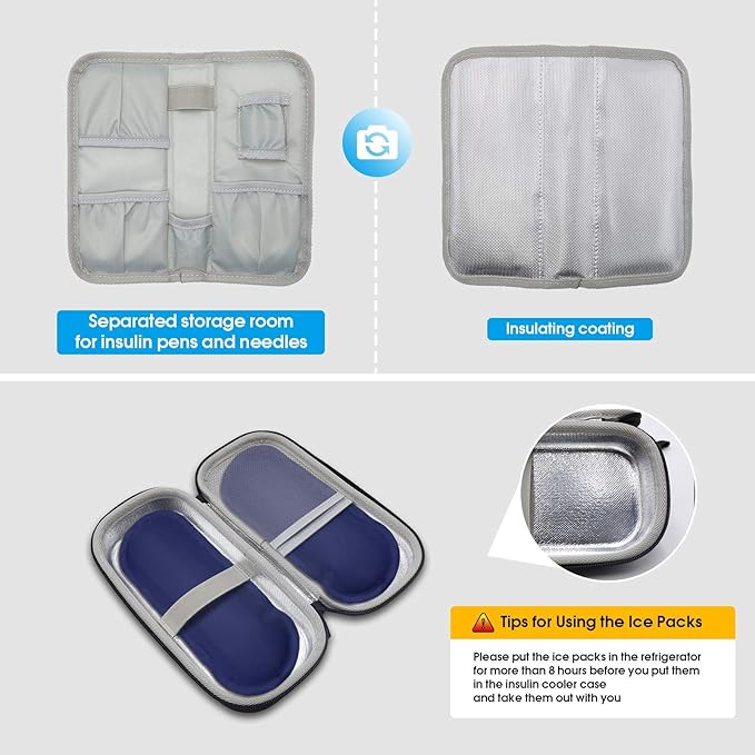 ProCase Insulin Cooler Travel Carrying Case, Diabetic Medication Organizer Insulated Cooling Bag with 2 Ice Packs for Insulin Pens Syringe Needle -Black