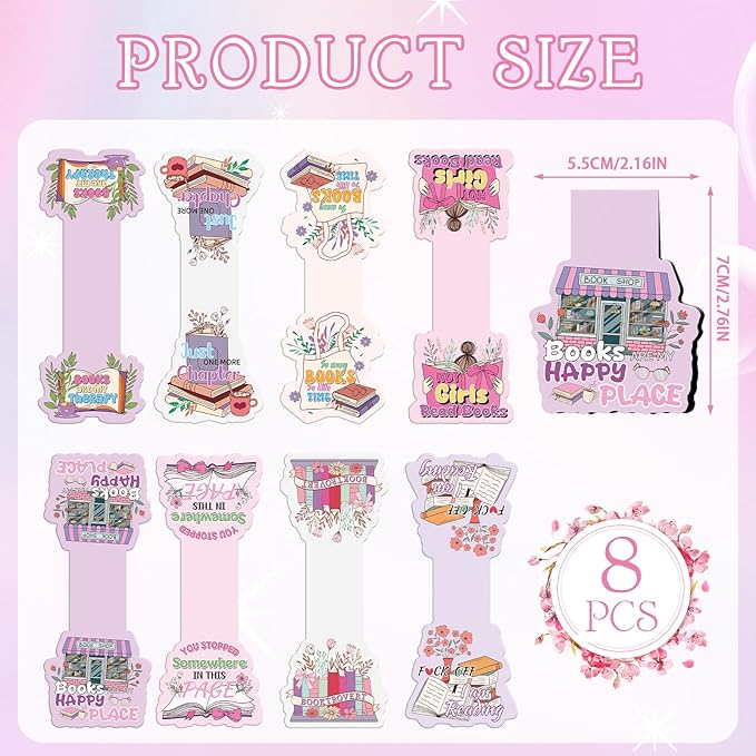 Funny Reading Magnetic Bookmark - 8Pcs Books Flower Book Mark Magnets Fun Cute Bookmarks Magnetic Books Hot Girls Page Clip Gift for Women Bookish Book Lover Students Teacher Office