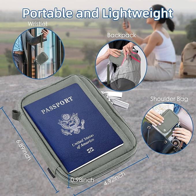 WALNEW Passport Holder for Travel - RFID Blocking Travel Wallet Essentials Organizer with Card Slots & Zipper Pocket (Women/Men), Gray