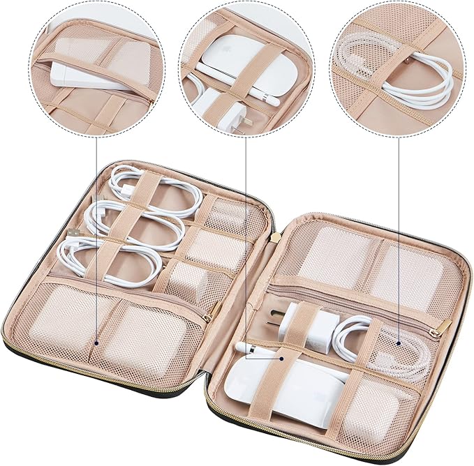 NISHEL Travel Cord Organizer Case, Tech Electronic Bag, Essentials for Charger, Cable, Phone, Hard Drive, USB, SD Card, Black