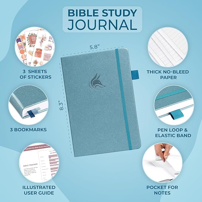 Clever Fox Bible Study Journal – Church Notes Notebook – Note Taking & Journaling Kit – Faith Based Religious Gifts & Accessories (Aquamarine)