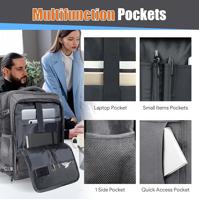 50L Travel Backpack, Carry On Backpack, Large Luggage TSA Flight Approved Anti-Theft Laptop Bag, Sturdy 17 Inch TSA Friendly Water Resistant College School Bag Gifts for Men,Grey