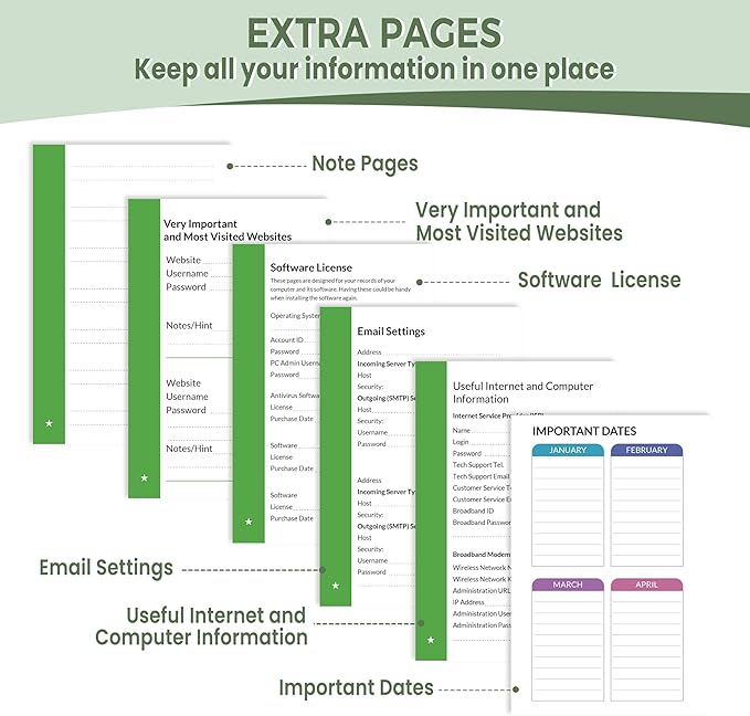 SUNEE Password Keeper Book with Colorful Alphabetical Tabs, Small Pocket Password Book for Internet Website Address Login, Gifts for Home and Office, 4''x 6''- Sage Green