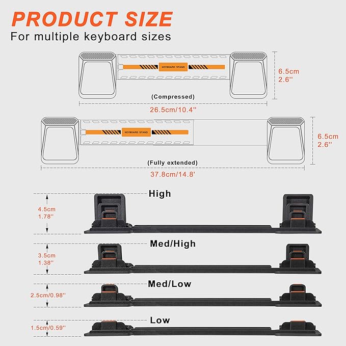 MEKASS Computer Keyboard Stand for Desktop, Adjustable Keyboard Riser, Extendable Holder, Non Slip, Ergonomic Office Desk Accessories for Flat-Back Keyboard Only (Red)