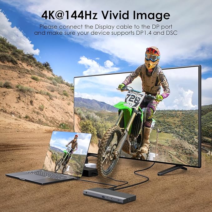 Laptop Docking Station, Docking Station 3 Monitors with 2* DP+HDMI, 130W PD Charger, USB-C/A 10Gb, 3* USB-A 5Gb, Audio, Gigabit Ethernet for Lenovo HP Dell, Windows System Computer