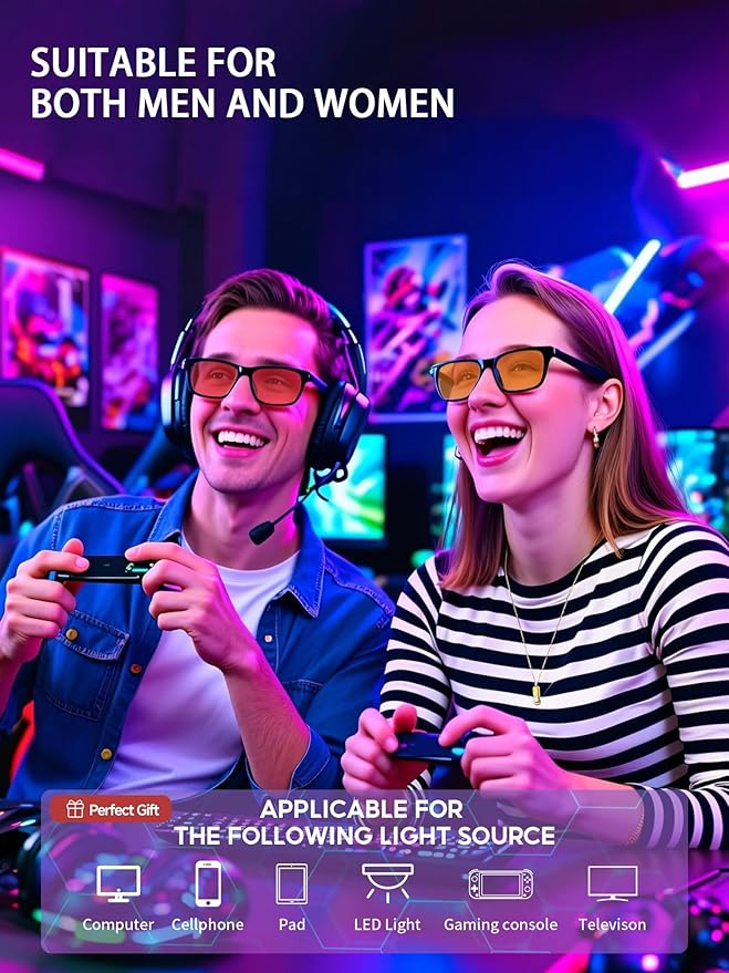 Blue Light Glasses for Men Woman, Anti Blue Light Blocking Glasses with Amber Lens for Computer Screen Monitor Gaming Better Sleep Reduce Eye Strain Gamer Glasses