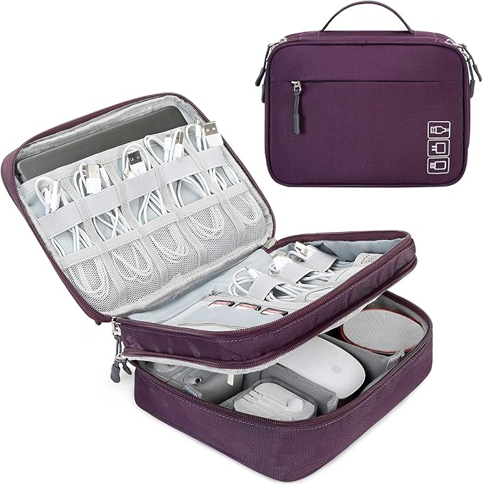 MIRLEWAIY Electronic Organizer Accessory Tech Pouch Water-resistent Travel Cable Storage Bag for Charger, Cables, Power Bank, Hard Drive, Cords, USB, SD Card, Purple