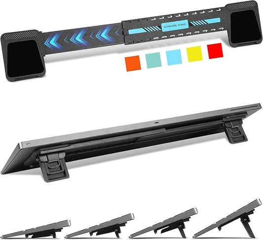 MEKASS Computer Keyboard Stand for Desktop, Adjustable Keyboard Riser, Extendable Holder, Non Slip, Ergonomic Office Desk Accessories for Flat-Back Keyboard Only (Blue)