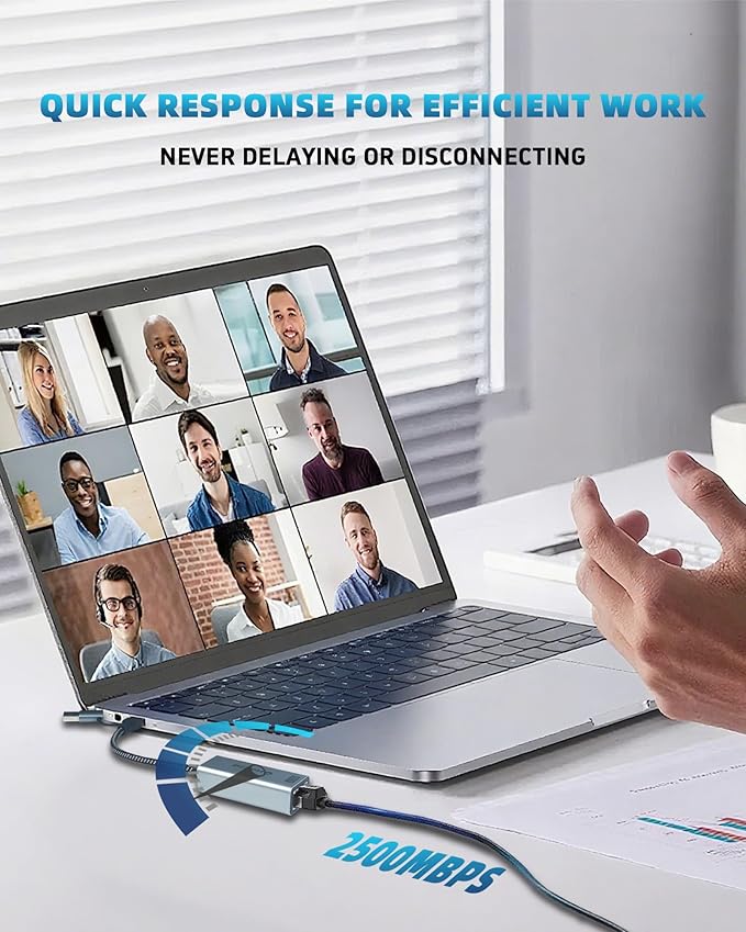 USB to Ethernet Adapter, 2.5Gbps USB C to RJ45 Gigabit LAN, 2-in-1 Ethernet Adapter for Laptop (Thunderbolt 4/3 Compatible), Aluminium Shell&Nylon Cable for Laptop, MacBook,Chromebook,PC and More