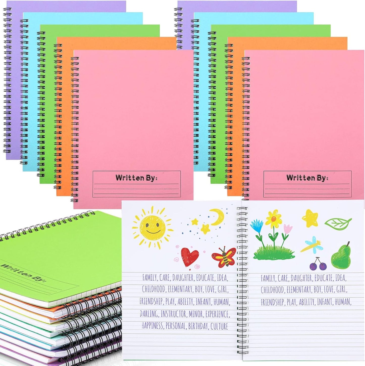 Henoyso 20 Pcs 100/50 Sheets Primary Composition Notebook K-2 Bulk Spiral Primary Journal Drawing Handwriting Practice for Kids Kindergarten 1st 2nd Back to School Supplies (Pastel Color,50 Sheets)