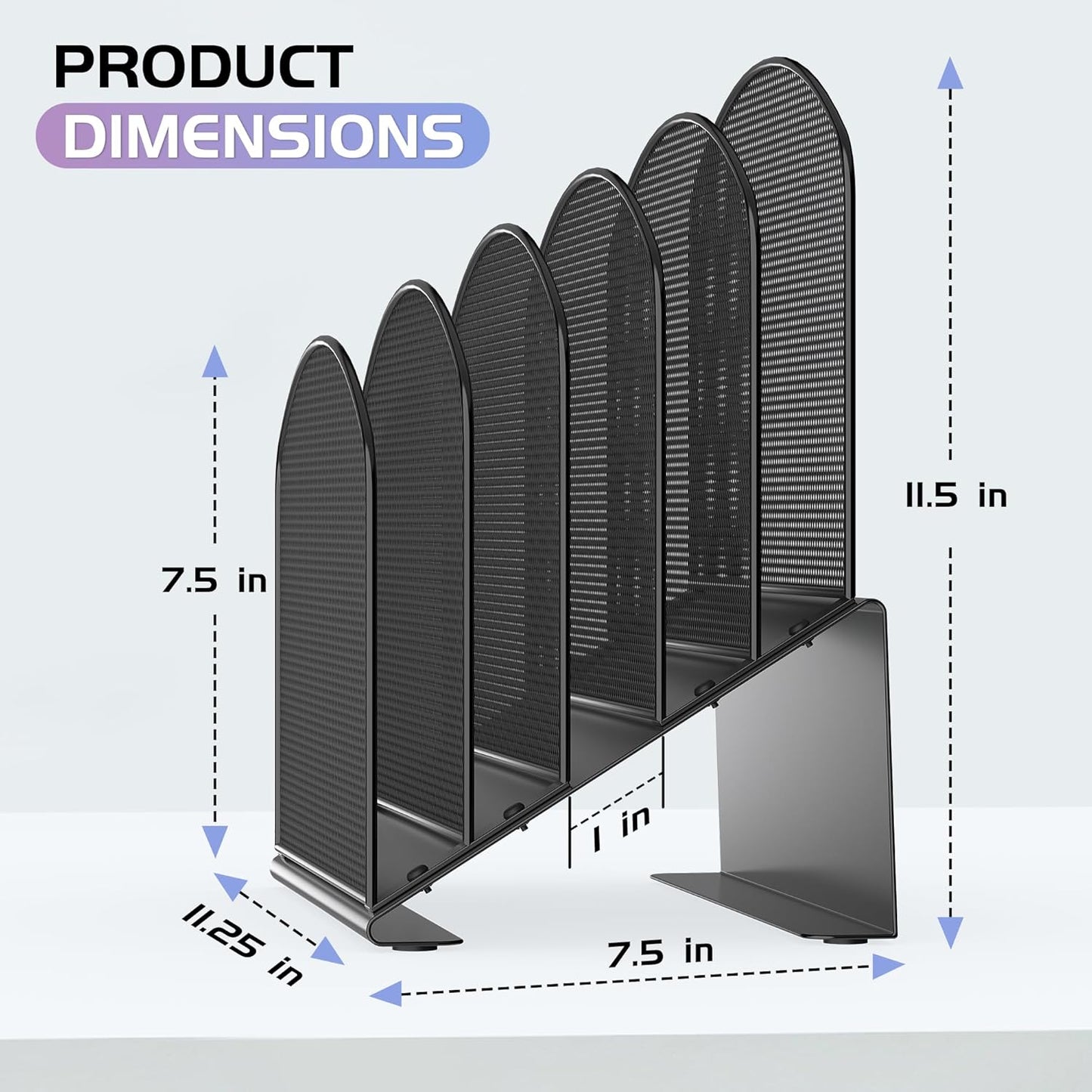 Inclined Desk File Organizer Metal Desk Magazine Folder Holder with 5-Section Vertical Compartments Rack File Organizer for Office, Home, School, Black