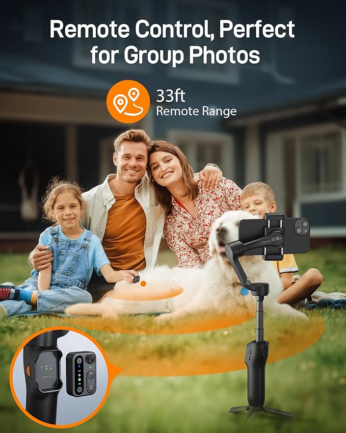 hohem iSteady X3 SE Plus Gimbal Stabilizer for iPhone, 3-Axis Phone Gimbal with Detachable Remote Control, Extendable Rod, 11-Hour Battery, Portable Foldable Stabilizer for Video Recording