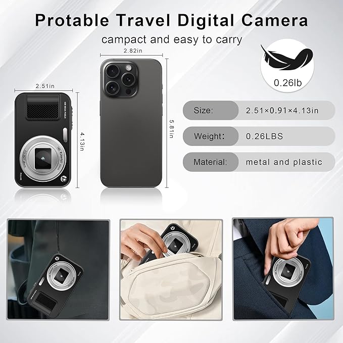 Digital Camera, Autofocus 48MP Kids Camera, FHD 1080P Point and Shoot Digital Cameras with 32GB Card, 16X Zoom Anti-Shake, Compact Camera with 1500mAh Batteries for Boys Girls Teens