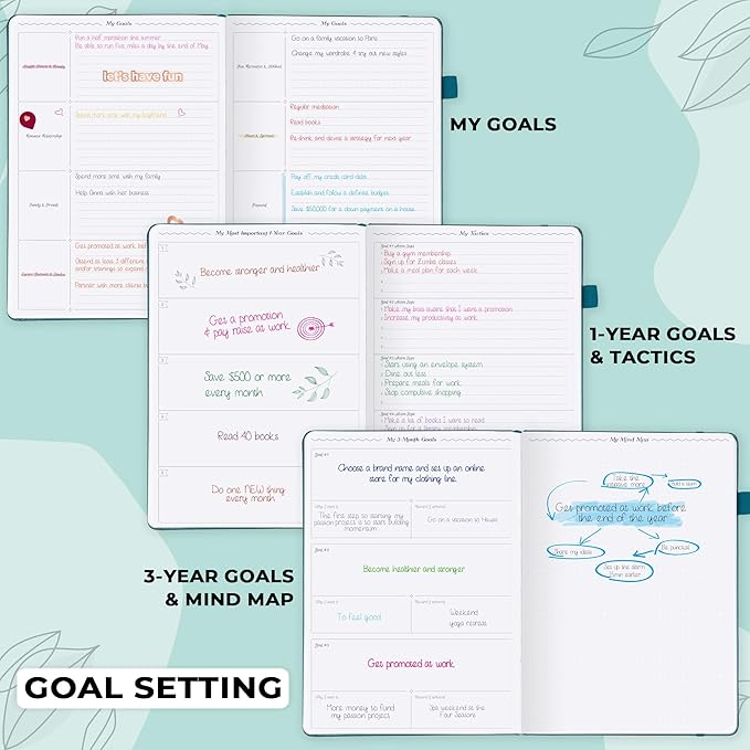 GoGirl Planner PRO Schedule - Undated Planner with Hourly Time Slots, Monthly, Weekly & Daily Organizer, Appointment Book for time Management, 7"x10" Hardcover, Lasts 1 Year - Aquamarine