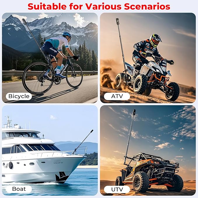 Aluminum Alloy Motorcycle Camera Mount Kit for GoPro Insta360 DJI, 360° Rotating Heavy-Duty Bike Handlebar Anti-Theft Clamp Mount with Extendable Selfie Stick for Motorcycle Bike ATV UTV