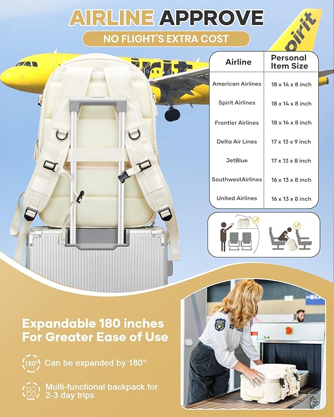 Vacuum Travel Backpack with Pump for Women,Personal Item Carry on Backpacks Flight Approved 18x14x8 inches for Men,Laptop Waterproof Work Compression bags Casual Daypack. Beige