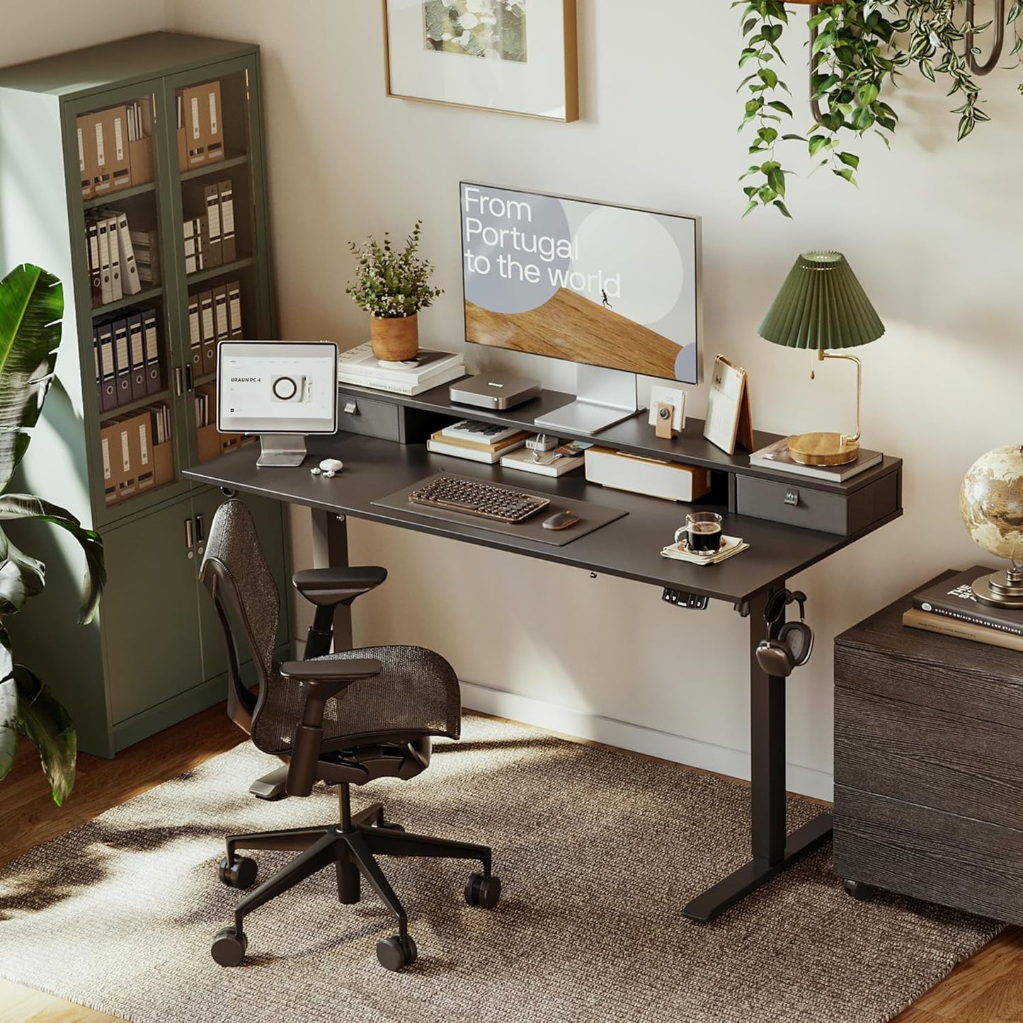 Agilestic 53x 24 Inches Height Adjustable Electric Standing Desk with 2 Drawers, Stand Up Electric Desk Adjustable Height, Sit Stand Computer Gaming Table with Splice Board, Black