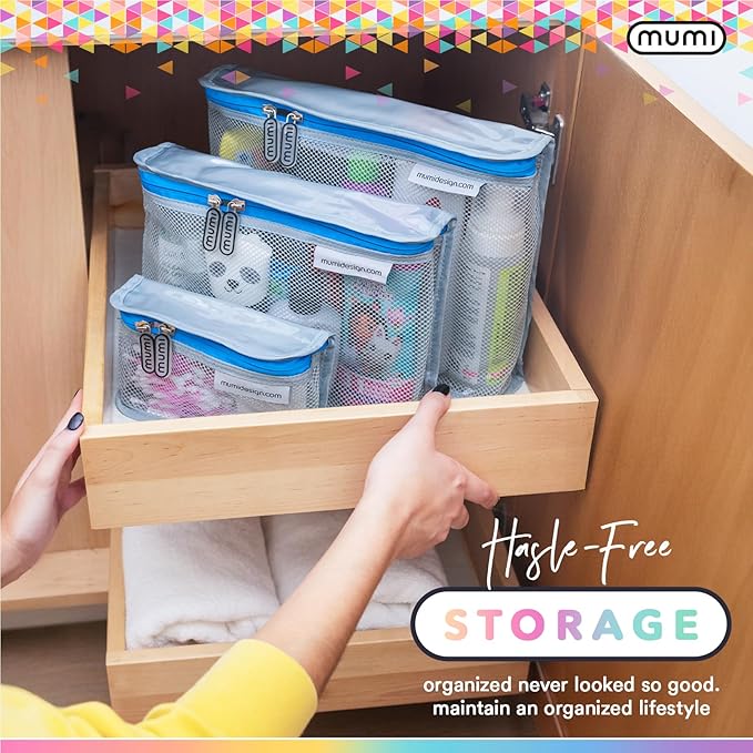 MUMI Travel Toiletry Bag Set of 3 – Clear TSA Approved Toiletry Bags for Women – Reusable Water-Resistant Makeup Organizer Pouches for Skincare, Cosmetics, Travel Accessories, Airport Packing - Yellow