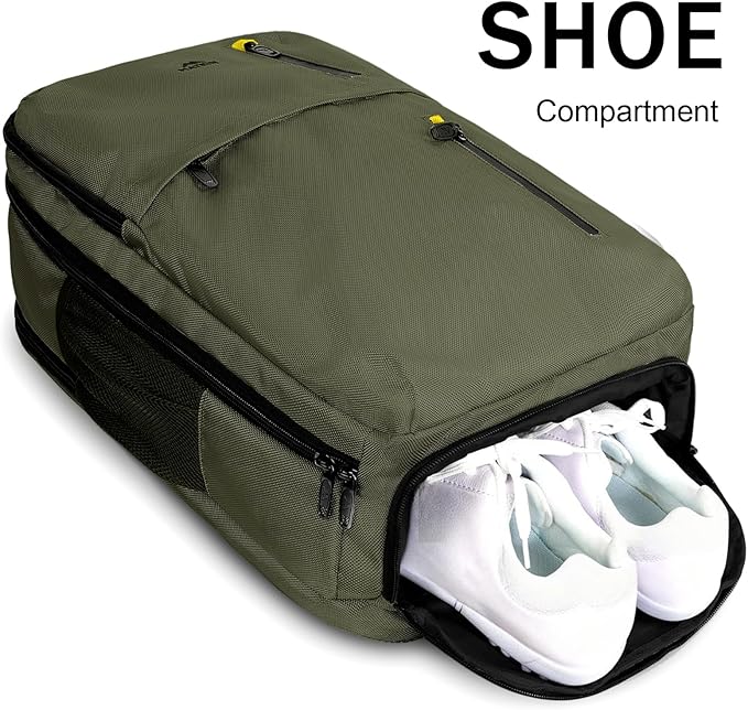 MATEIN Extra Large 45L Travel Backpack, Airline Approved Carry on Backpack with USB Port & Shoe Compartment, Water Resistant Luggage College Overnight Weekender Travel Bag Fit 18" Laptop, Green