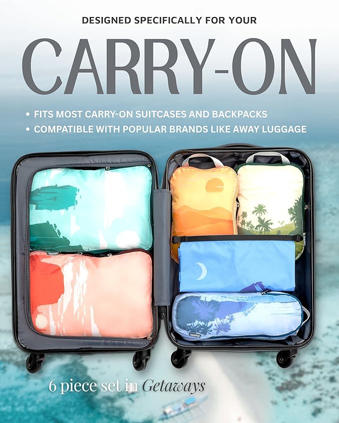 Compression Packing Cubes Set for Travel - Lightweight, Durable Clothes Organizer for Carry-On Luggage and Suitcases by TRIPPED Travel Gear