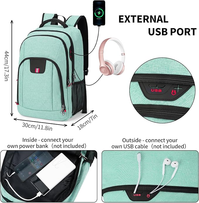 Travel Laptop Backpack, Anti Theft Backpack for Men and Women with USB Slit Business Computer Backpack Bag (Green, 15.6 Inch)