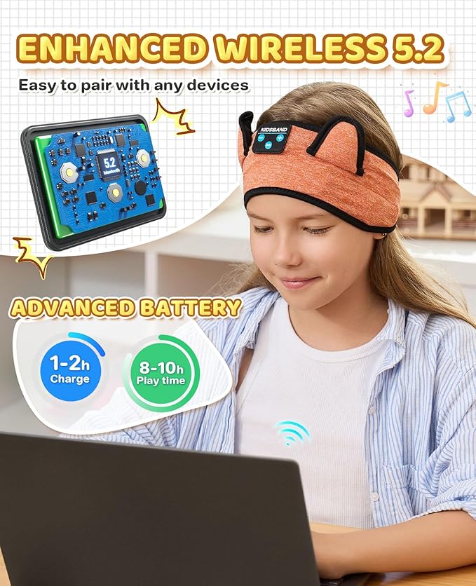Baby Headphones, Kids Headphones Bluetooth Headband Adjustable, Wireless Headband for Kids with Wired Playback 3.5 MM Jack for Teens/Boys/Girls/Smartphones/School/Airplane Travel/Tablet