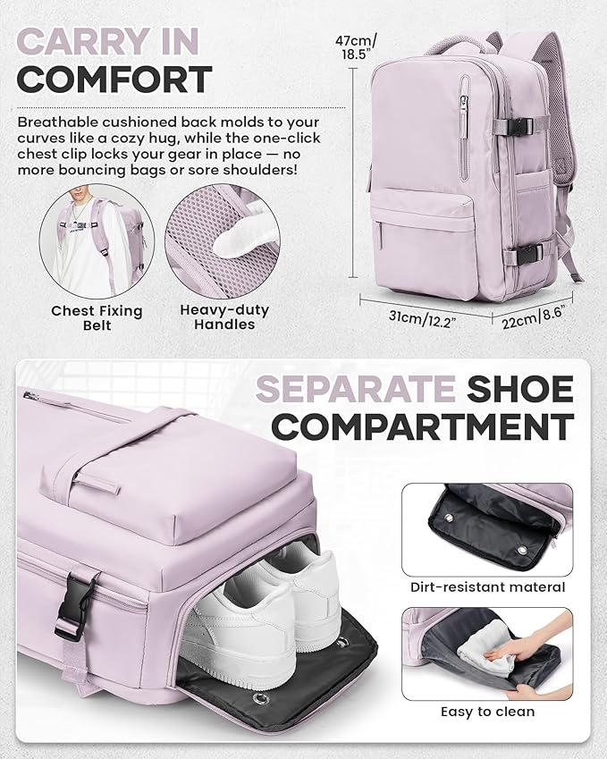 Vacuum Travel Backpack with Pump for Women, Personal Item Carry on Backpacks Flight Approved 18x14x8 inches for Men,Laptop Waterproof Work Compression bags Casual Daypack. (Pink)