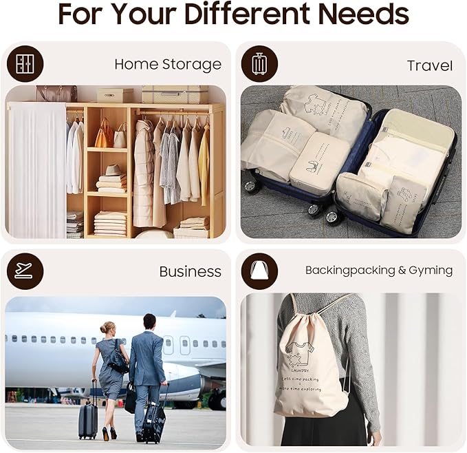 8 Set Packing Cubes for Travel Essentials - Luggage Organizer Bags with Hanging Toiletry & Shoe Bag for Suitcase, Travel Cubes for Packing