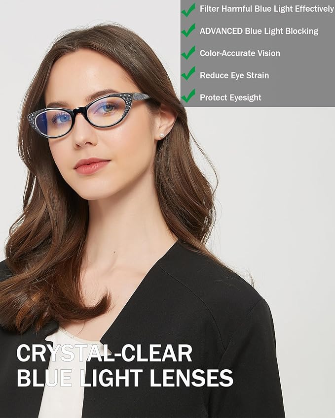 EYEURL 3-Pack Cat Eye Reading Glasses for Women Blue Light Glasses Fashion Computer Readers with Spring Hinge Anti-Glare Readers for Women 1.0