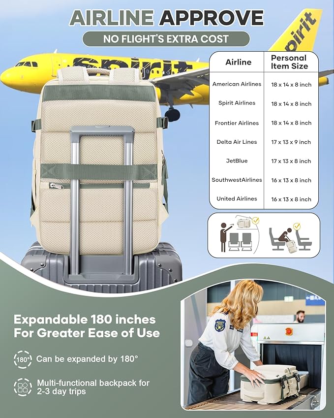 Vacuum Travel Backpack with Pump for Women, Personal Item Carry on Backpacks Flight Approved 18x14x8 inches for Men,Laptop Waterproof Work Compression bags Casual Daypack BeigeGreen