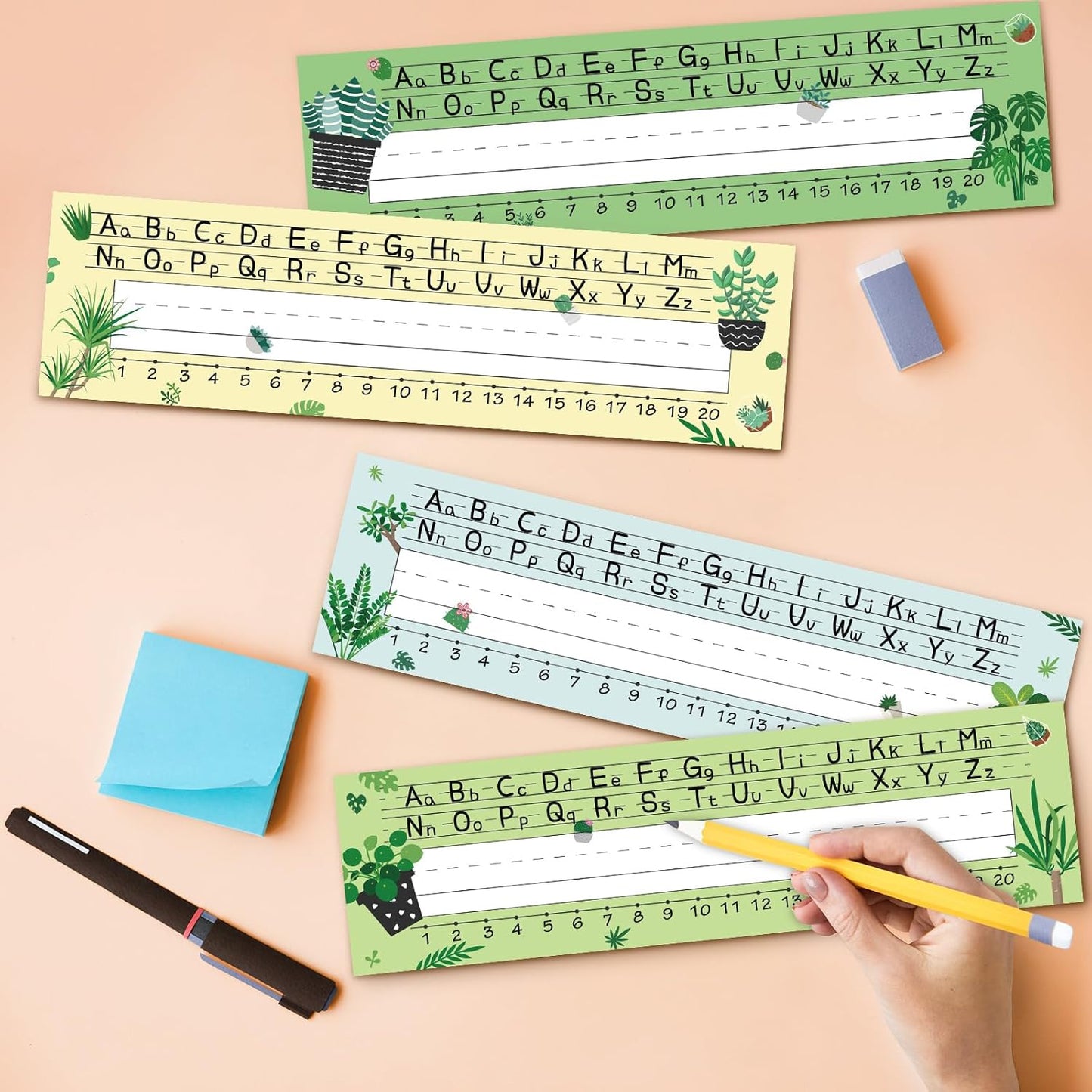 Outus 48 Pcs Cactus Name Tags Label Cactus Cutouts Nameplate for Classroom School Name Tags for Desk Decor for Kids Preschool Bulletin Board(Greenery)
