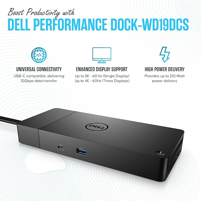 WD19DCS Dell Docking Station USB C - Dual Monitor Docking Station with 240W, HDMI Cable, DisplayPort Cable & Microfiber Cleaning Cloth - Performance Dock Station (Renewed)