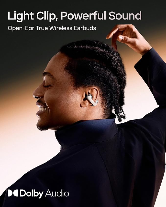 SHOKZ OpenDots ONE - Open-Ear Headphones - Wireless Bluetooth Earbuds with Microphone - Secure, Lightweight, Clip-On Fit - Premium Dolby Audio - Water Resistant - Fast Charging - Up to 40 hrs Playtime