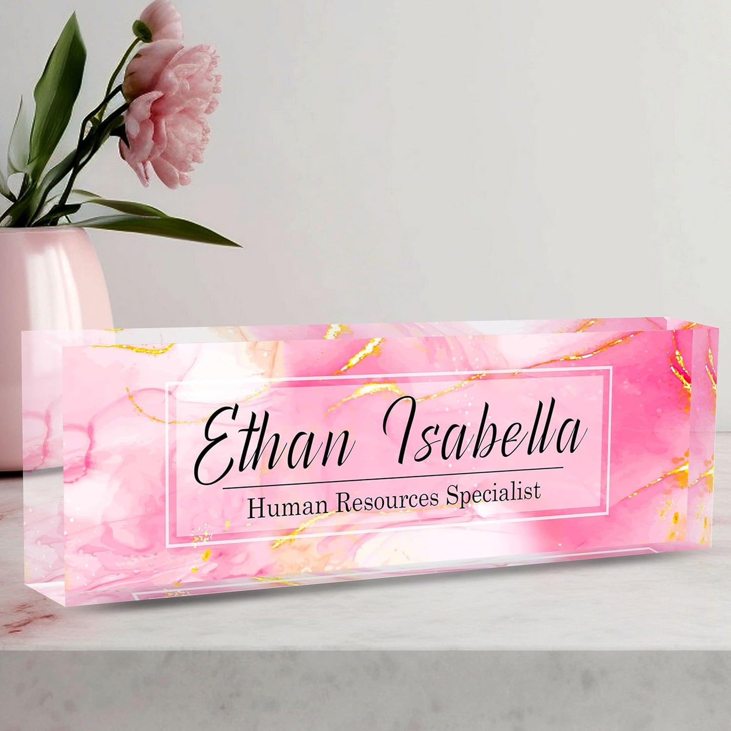 Name Plate for Desk, Custom Desk Name Plate Personalized, Office Desk Decor for Women and Men, Employee Appreciation Gifts Office Gifts for Boss, Manager, Teacher, Nurse (Pink Marble)