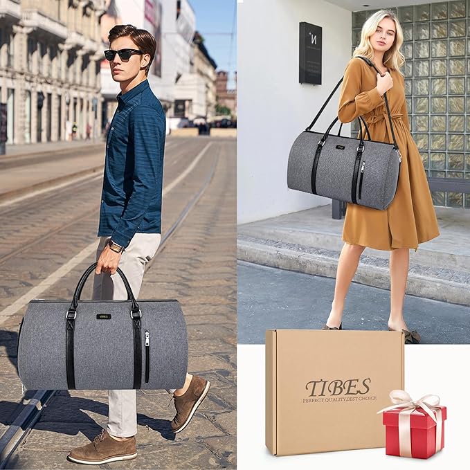 4pcs Convertible Garment Duffel Bag for Travel - 50L 2-in-1 Carry On Weekender Overnight Bag with Toiletry Bag, Fits Suits & Dresses, Trolley Sleeve, Hanging Suit Compartment, Waterproof Shoe Pocket