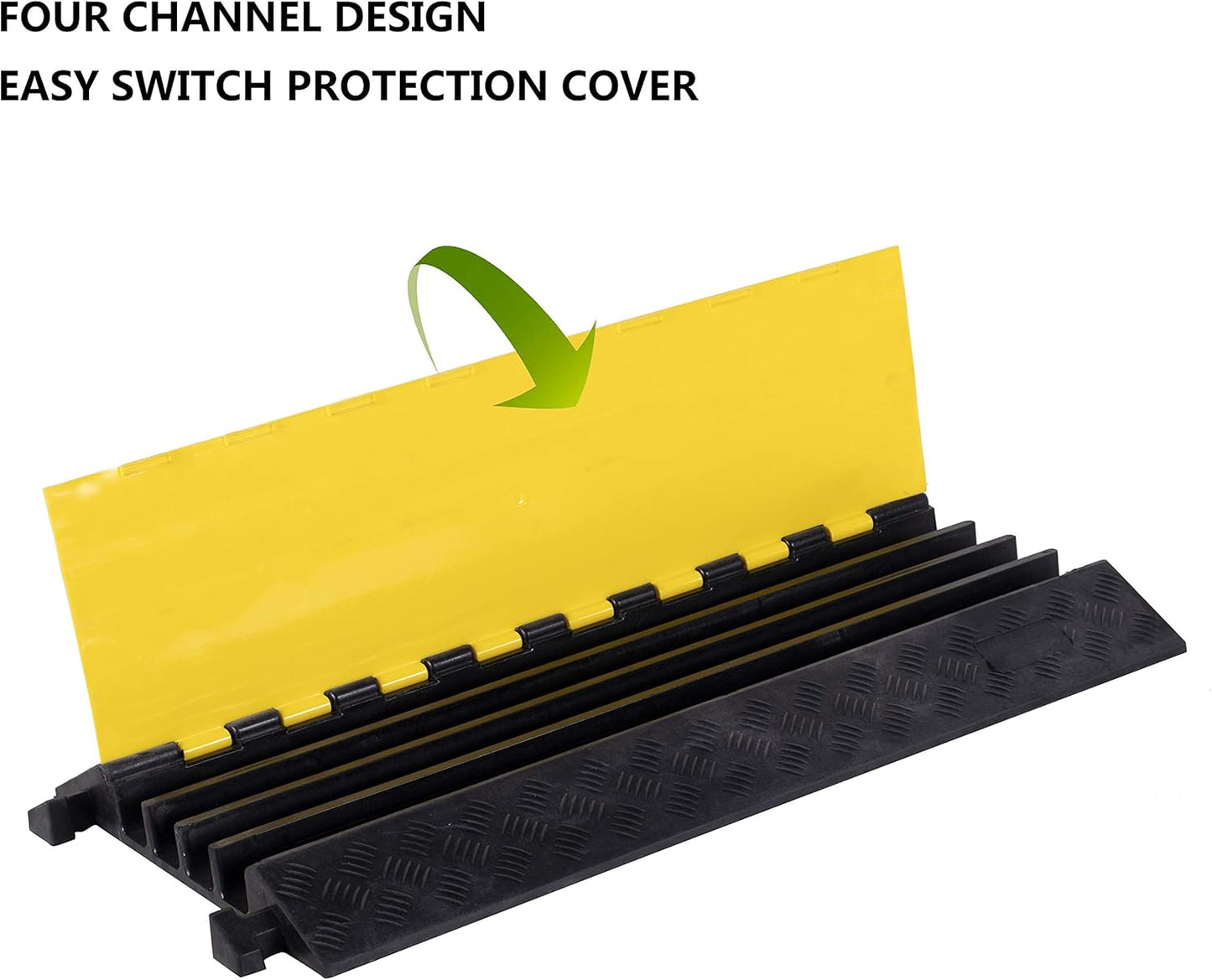 1 Pack Rubber Cable Ramp Hose Cable Protector Ramp 4 Channel 22000Lbs Load Capacity Traffic Speed Bump Wires Power Lines Extension Cord Cover for Indoor Outdoor