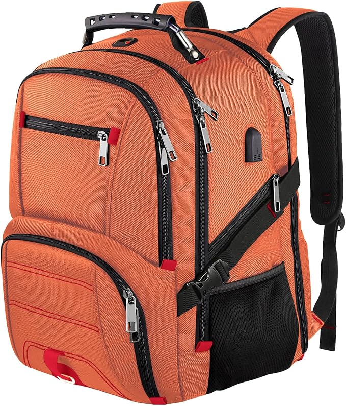 Extra Large 50L Travel Laptop Backpack, Computer bag Backbag with USB Charging Port, TSA Friendly Durable Big RFID Heavy Duty Business Tech Backpack Fits 17 Inch Laptops for Men Women, Orange