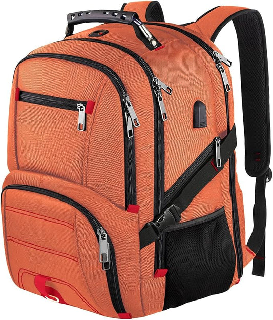 Extra Large 50L Travel Laptop Backpack, Computer bag Backbag with USB Charging Port, TSA Friendly Durable Big RFID Heavy Duty Business Tech Backpack Fits 17 Inch Laptops for Men Women, Orange
