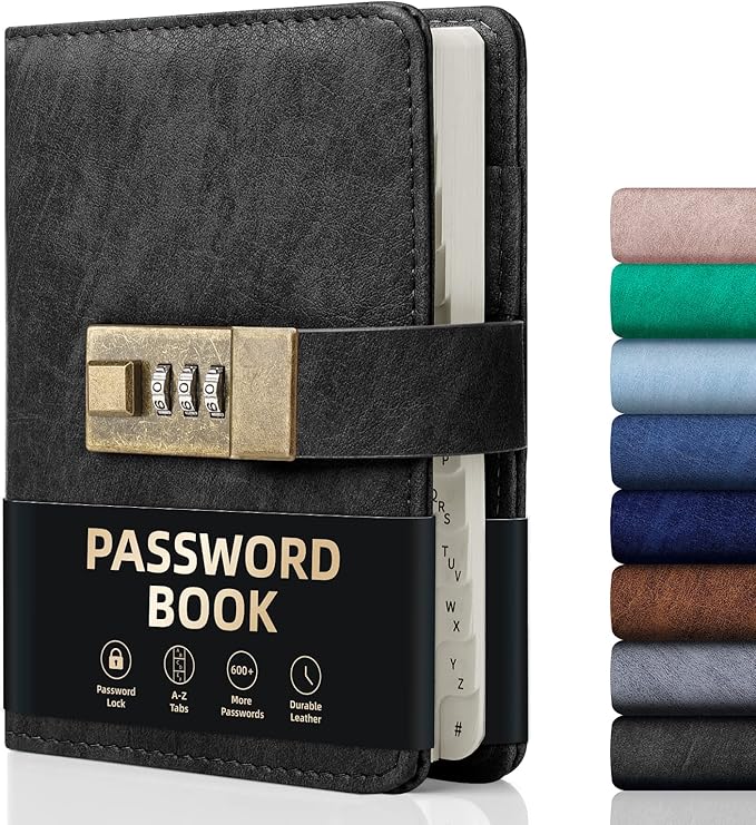 WEMATE Password Book with Lock, Password Book with Alphabetical Tabs 600+ Password Spaces, Password Logbook, Password Keeper for Computer 4.33 X 6.18 Inch Black