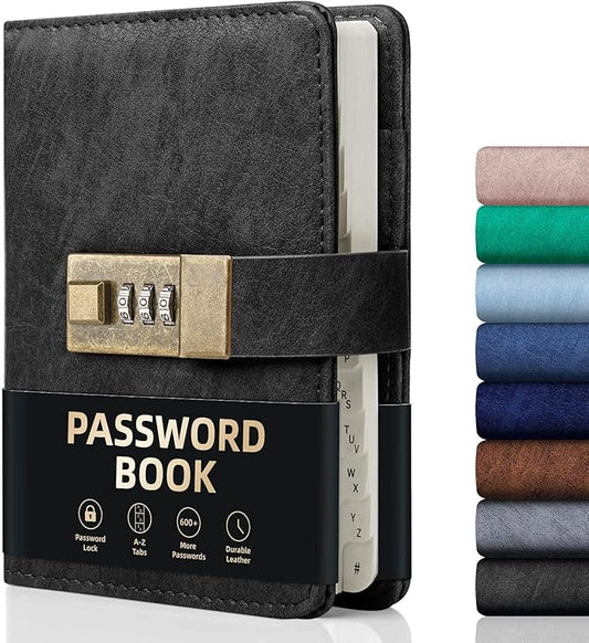 WEMATE Password Book with Lock, Password Book with Alphabetical Tabs 600+ Password Spaces, Password Logbook, Password Keeper for Computer 4.33 X 6.18 Inch Black