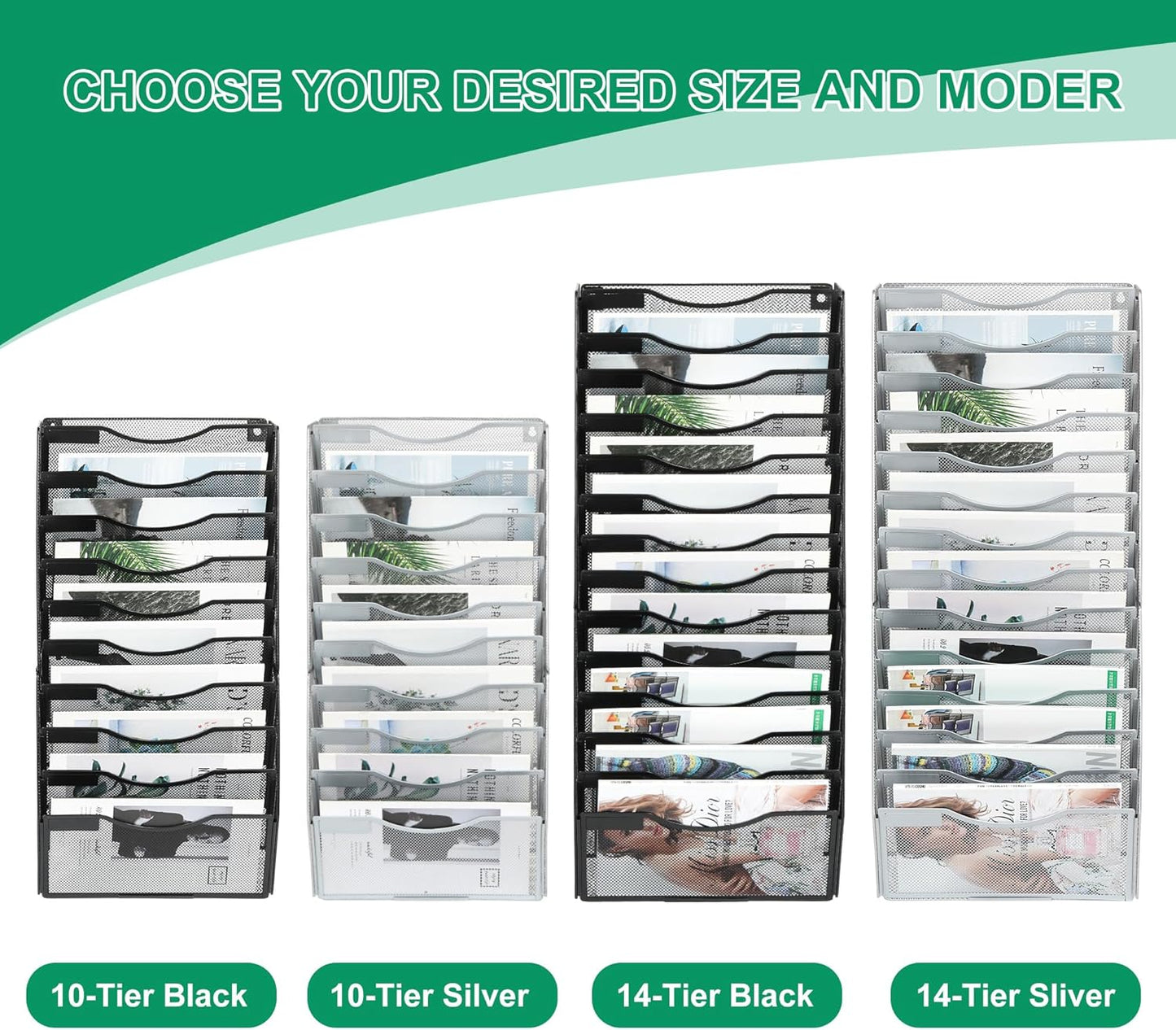 10-Pocket Wall File Organizer, Hanging Mail Organizer Wall Mounted Paper Document Holder, Metal Clipboard Storage Basket for Office Home School Organization, Black