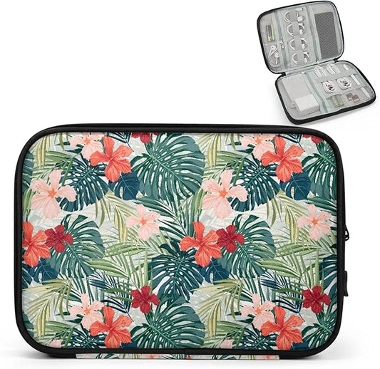 Tropical Flowers Electronics Travel Organizer Case, Tech Accessories Cable Storage Bag for Cords, Charger, Phone, Hard Drive