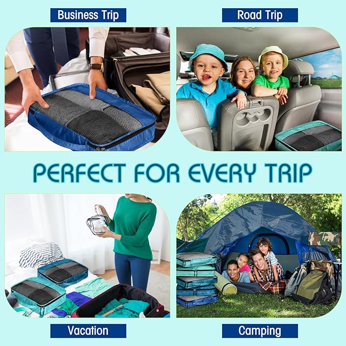 5 Pcs Packing Cubes for Suitcase Large Travel Cubes Carry on Luggage Organizer Bags for Clothes Accessories(L,Blue)