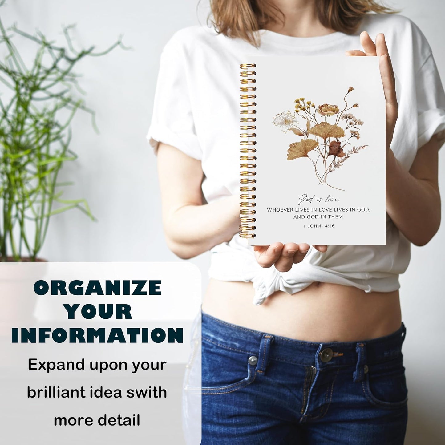 BearCake God is Love Floral Christian Notebook Journal, Christian Gifts for Women, Bible Notebooks for Note Taking, Bible Journaling Notebook, Hardcover Spiral Notebook 5.5x8.3