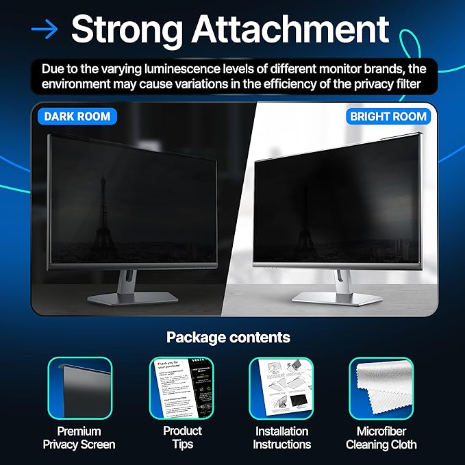 Universal 23"-24" - 23", 23.6", 23.8", 24" - 16:9/16:10 Aspect Ratio - 2 Pack - Computer Privacy Screen Filter for Widescreen Computer Monitors - 21.2"x13.4" = 541x342mm - Monitor Frame Hanging Type