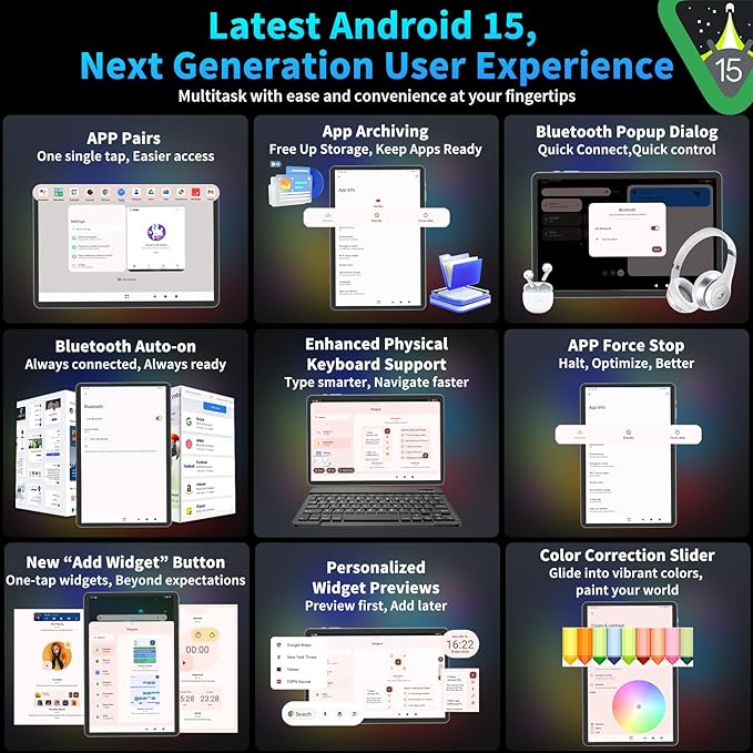 2025 Android 15 Tablet with Keyboard, 24GB+128GB+2TB Expand, 10.1 Inch Octa-Core 2-in-1 Tablets with 5G/2.4G WiFi, 8000mAh, BT5.0, GMS Certified, with Mouse, Case, Stylus, Split Screen(Green)